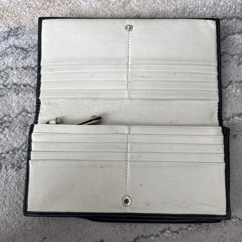 Bosca Soft Leather Womens Long Wallet Black And Cream 7.5 X 4”